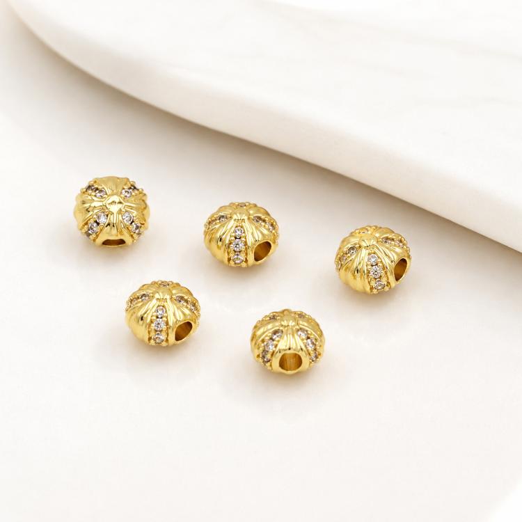 5 PCS/Pack Gold Filled Inlaid Zircon Hole Spacer Beads for DIY Jewelry Making — Gear Zircon Bead 10mm