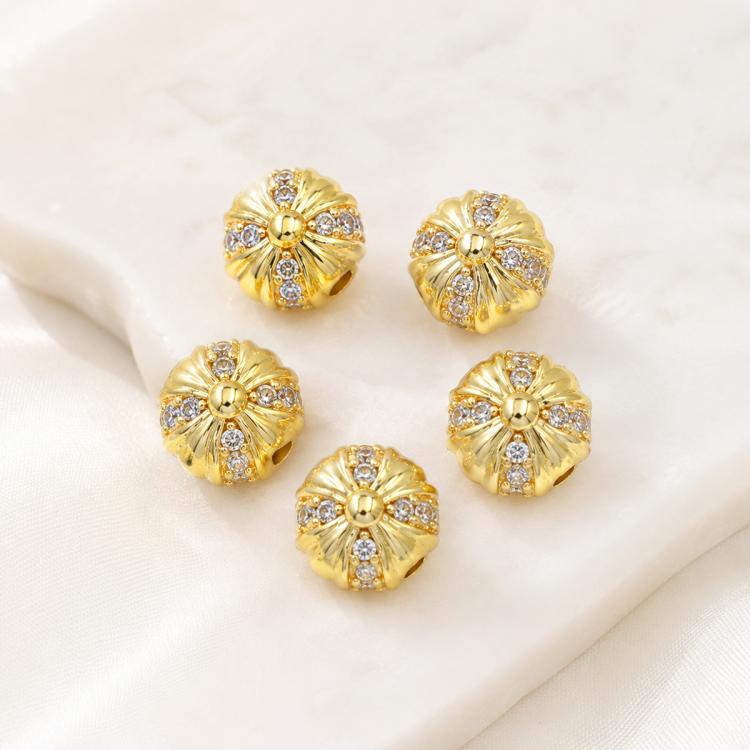 5 PCS/Pack Gold Filled Inlaid Zircon Hole Spacer Beads for DIY Jewelry Making — Small Bead 7.5mm