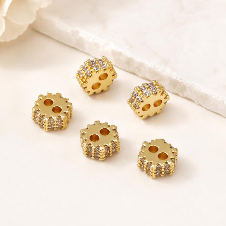 5 PCS/Pack Gold Filled Inlaid Zircon Hole Spacer Beads for DIY Jewelry Making — Large Bead 10mm
