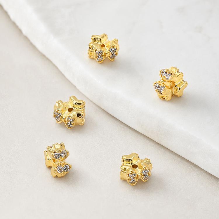 5 PCS/Pack Gold Filled Inlaid Zircon Hole Spacer Beads for DIY Jewelry Making — Dual-Hole Snowflake Bead