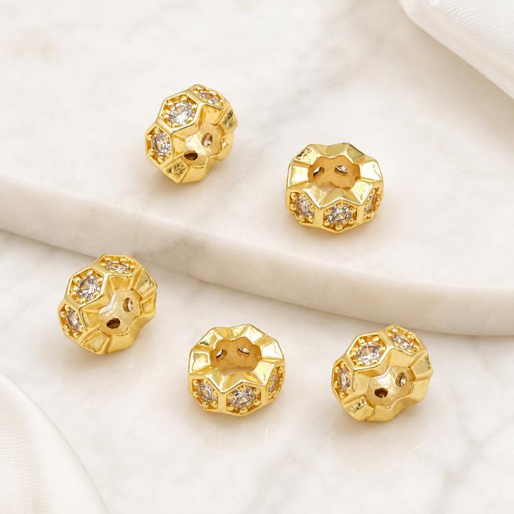 5 PCS/Pack Gold Filled Inlaid Zircon Hole Spacer Beads for DIY Jewelry Making — Snowflake Bow Diamond Bead