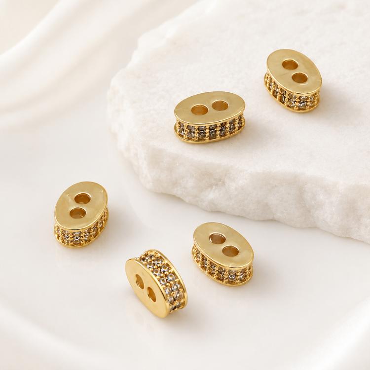 5 PCS/Pack Gold Filled Inlaid Zircon Hole Spacer Beads for DIY Jewelry Making — Hexagonal Zircon Bead 8mm