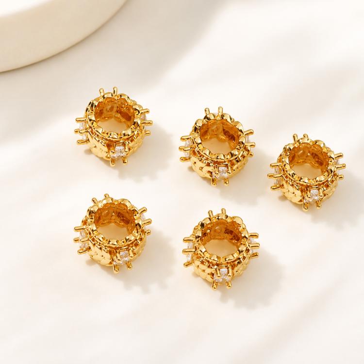 5 PCS/Pack Gold Filled Inlaid Zircon Hole Spacer Beads for DIY Jewelry Making — 2-row Diamond Pig Nose Oval
