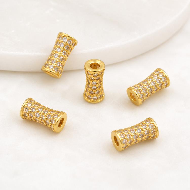 5 PCS/Pack Gold Filled Inlaid Zircon Hole Spacer Beads for DIY Jewelry Making — Egg-shaped Zircon Bead