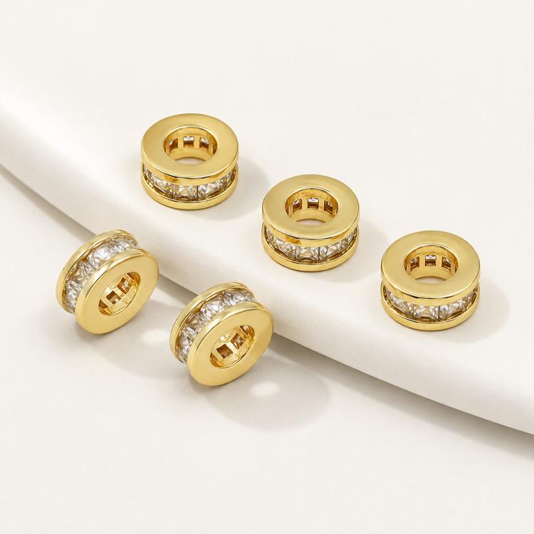 5 PCS/Pack Gold Filled Inlaid Zircon Hole Spacer Beads for DIY Jewelry Making — Six-Row Slim-Waist Bead