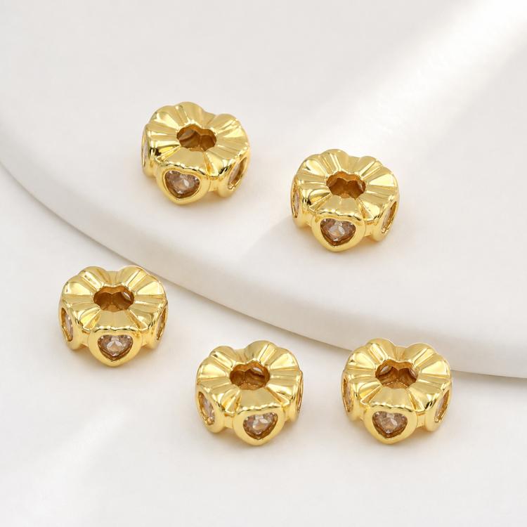5 PCS/Pack Gold Filled Inlaid Zircon Hole Spacer Beads for DIY Jewelry Making — Square Zircon Loop 8mm