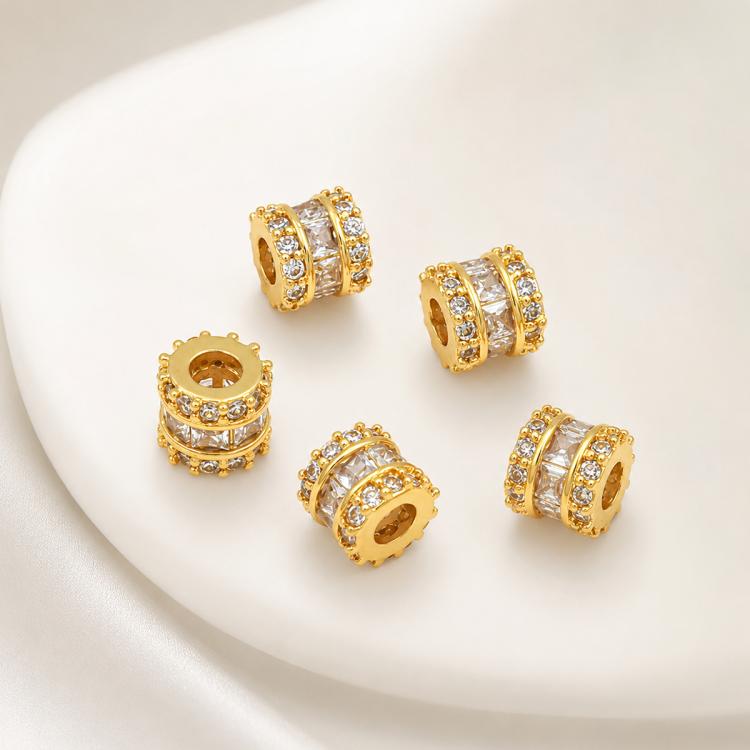 5 PCS/Pack Gold Filled Inlaid Zircon Hole Spacer Beads for DIY Jewelry Making — Heart Zircon Bead 8mm