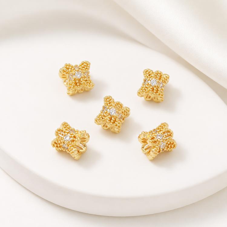 5 PCS/Pack Gold Filled Inlaid Zircon Hole Spacer Beads for DIY Jewelry Making — Cylindrical Gear 5.5x6mm