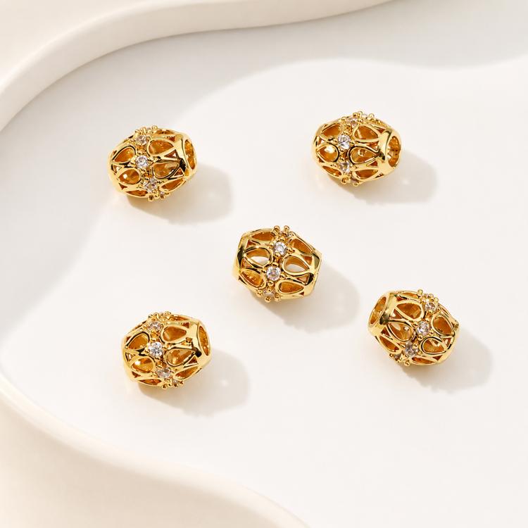 5 PCS/Pack Gold Filled Inlaid Zircon Hole Spacer Beads for DIY Jewelry Making — 2-sided Slim Floral Base