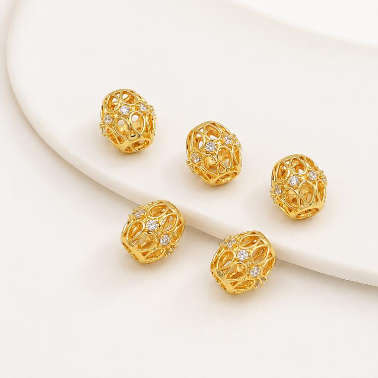 5 PCS/Pack Gold Filled Inlaid Zircon Hole Spacer Beads for DIY Jewelry Making — Small Zircon Hollow Barrel Bead