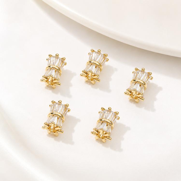 5 PCS/Pack Gold Filled Inlaid Zircon Hole Spacer Beads for DIY Jewelry Making — Large Zircon Hollow Barrel Bead