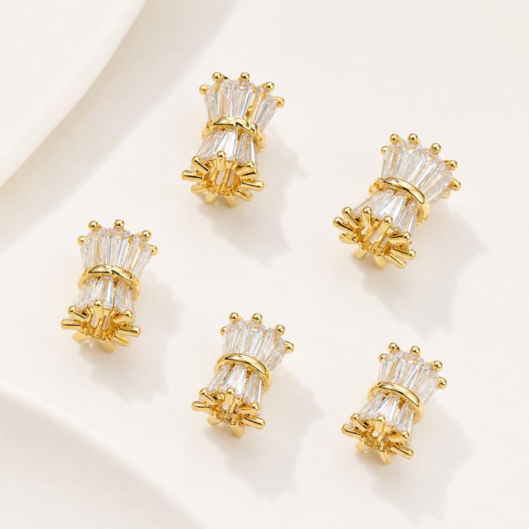 5 PCS/Pack Gold Filled Inlaid Zircon Hole Spacer Beads for DIY Jewelry Making — Small Zircon Slim Bead