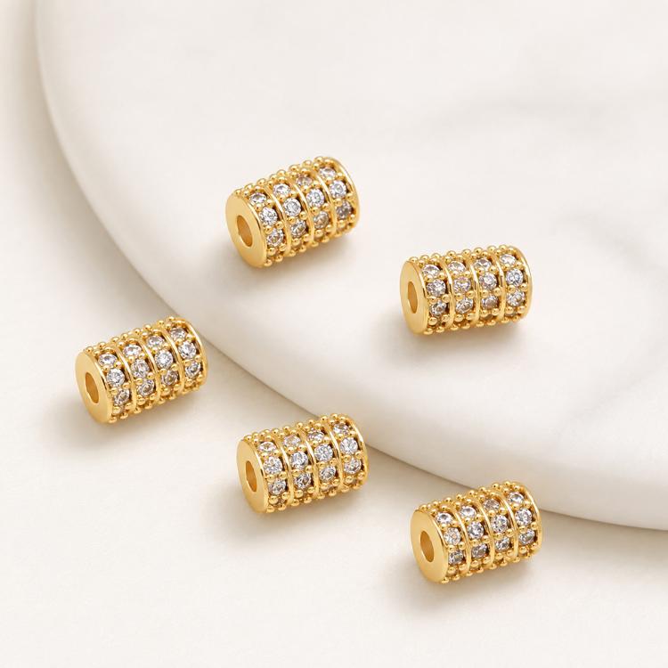 5 PCS/Pack Gold Filled Inlaid Zircon Hole Spacer Beads for DIY Jewelry Making — Large Zircon Slim Bead