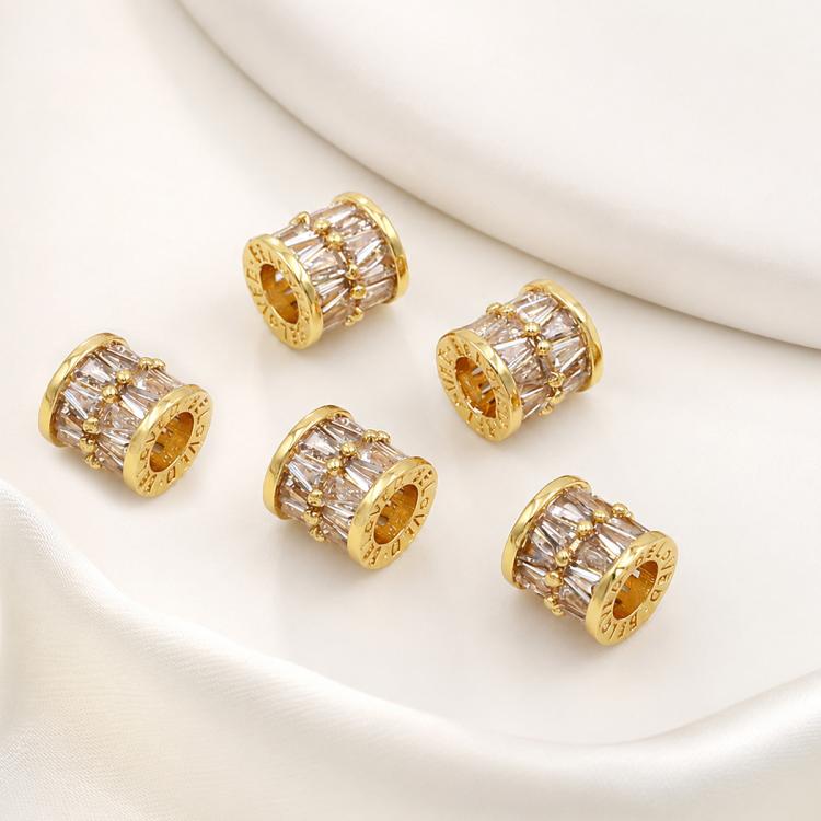 5 PCS/Pack Gold Filled Inlaid Zircon Hole Spacer Beads for DIY Jewelry Making — Cylindrical Zircon Bead