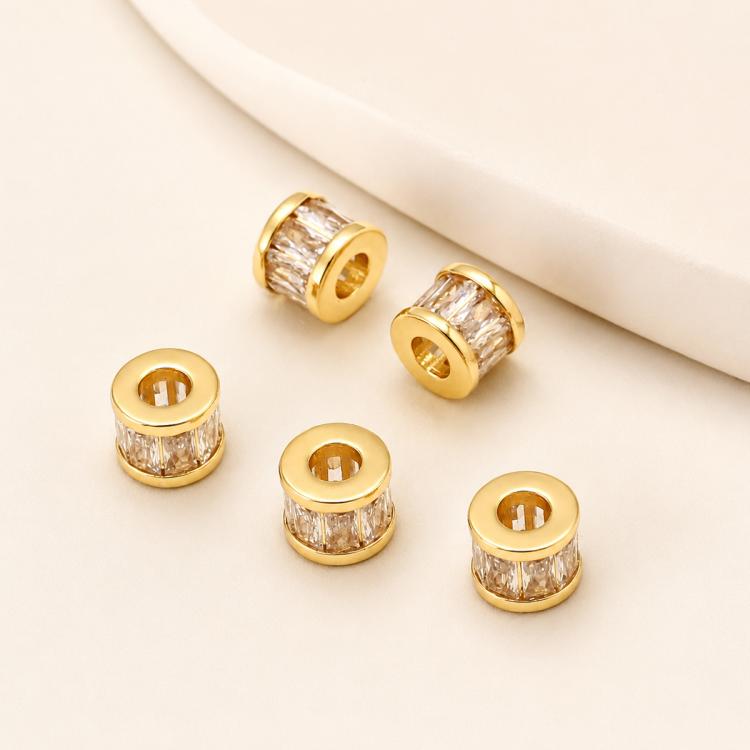 5 PCS/Pack Gold Filled Inlaid Zircon Hole Spacer Beads for DIY Jewelry Making — Pink Zircon Wheel Rim