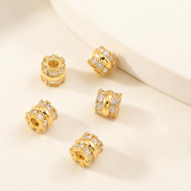 5 PCS/Pack Gold Filled Inlaid Zircon Hole Spacer Beads for DIY Jewelry Making — Rectangular Zircon Wheel Bead