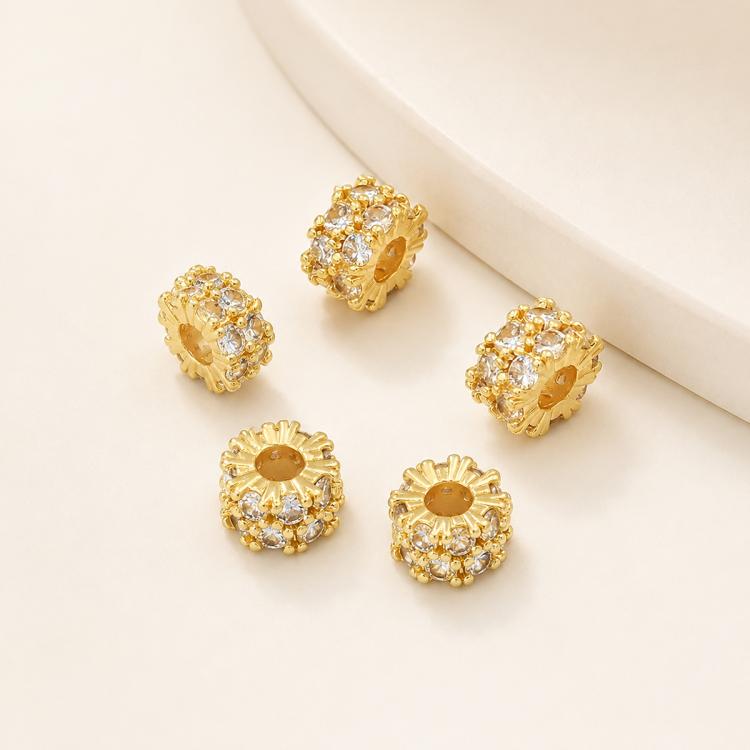 5 PCS/Pack Gold Filled Inlaid Zircon Hole Spacer Beads for DIY Jewelry Making — Gold-Edged Slim Bead