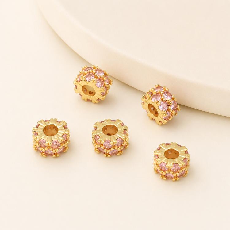 5 PCS/Pack Gold Filled Inlaid Zircon Hole Spacer Beads for DIY Jewelry Making — Dual-Row Snowflakes