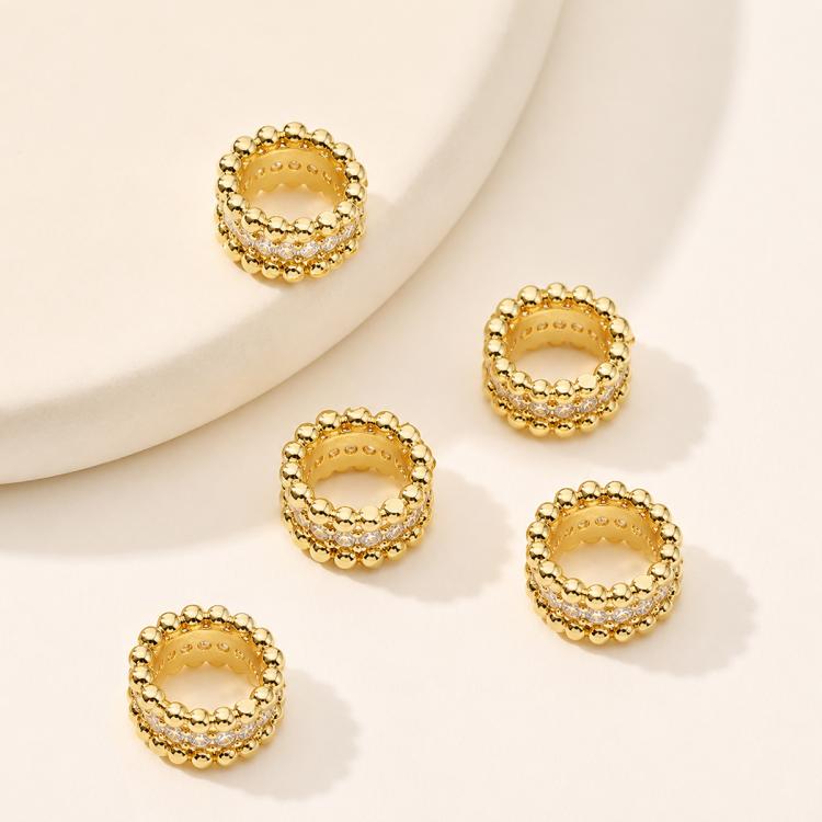 5 PCS/Pack Gold Filled Inlaid Zircon Hole Spacer Beads for DIY Jewelry Making — Pink Dual-Row Snowflakes