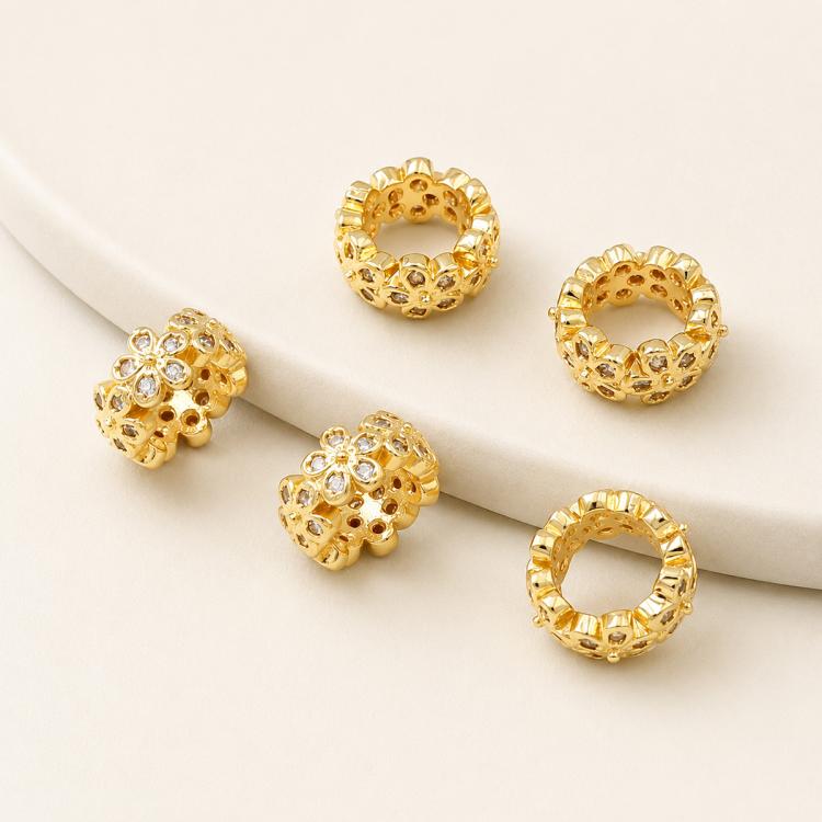 5 PCS/Pack Gold Filled Inlaid Zircon Hole Spacer Beads for DIY Jewelry Making — Zircon Gear Spacer Bead