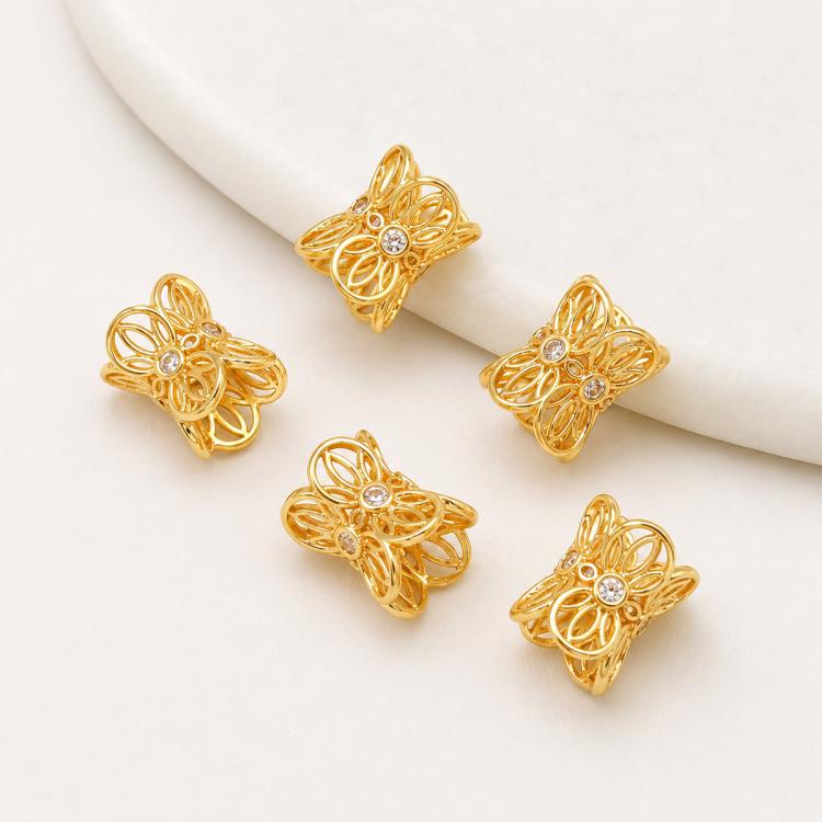 5 PCS/Pack Gold Filled Inlaid Zircon Hole Spacer Beads for DIY Jewelry Making — Diamond Dual-Sided Slim Base