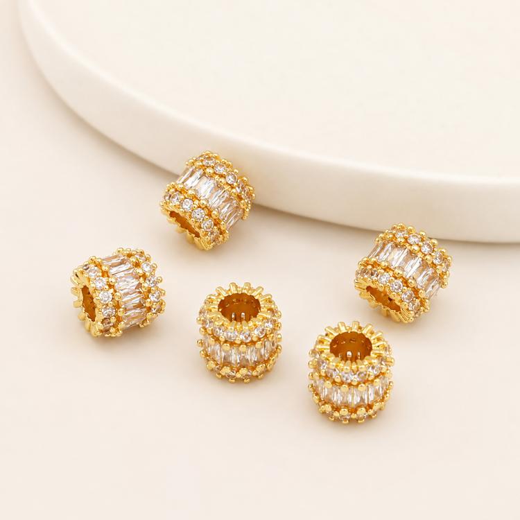 5 PCS/Pack Gold Filled Inlaid Zircon Hole Spacer Beads for DIY Jewelry Making — Slim Zircon Bead 8x10mm