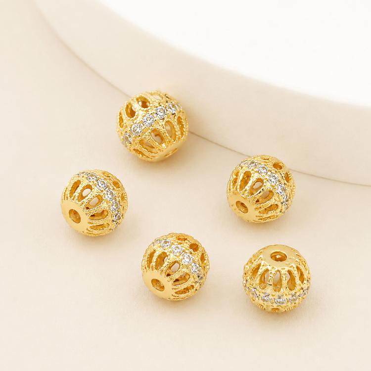 5 PCS/Pack Gold Filled Inlaid Zircon Hole Spacer Beads for DIY Jewelry Making — Crown Zircon Barrel Bead