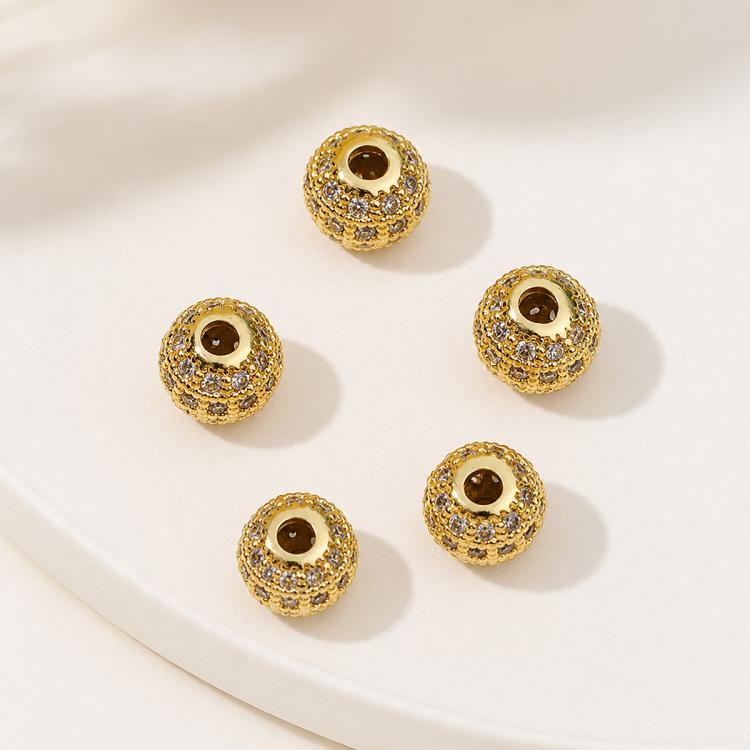 5 PCS/Pack Gold Filled Inlaid Zircon Hole Spacer Beads for DIY Jewelry Making — Hollow Zircon Ball Bead