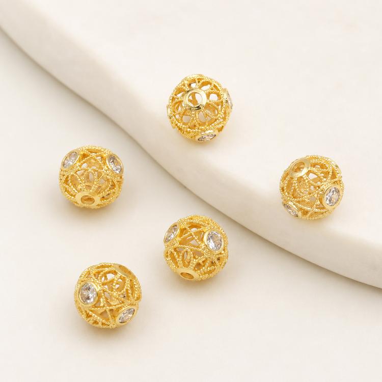 5 PCS/Pack Gold Filled Inlaid Zircon Hole Spacer Beads for DIY Jewelry Making — Hollow Watermelon Bead
