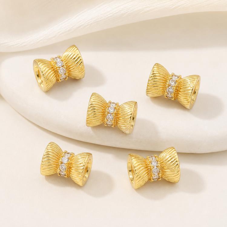 5 PCS/Pack Gold Filled Inlaid Zircon Hole Spacer Beads for DIY Jewelry Making — Mottled Hollow Zircon Ball 10mm