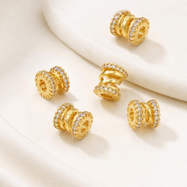 5 PCS/Pack Gold Filled Inlaid Zircon Hole Spacer Beads for DIY Jewelry Making — Double Hourglass Base