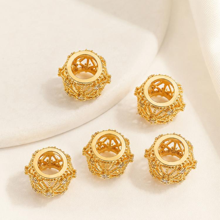 5 PCS/Pack Gold Filled Inlaid Zircon Hole Spacer Beads for DIY Jewelry Making — Wavy Round Zircon