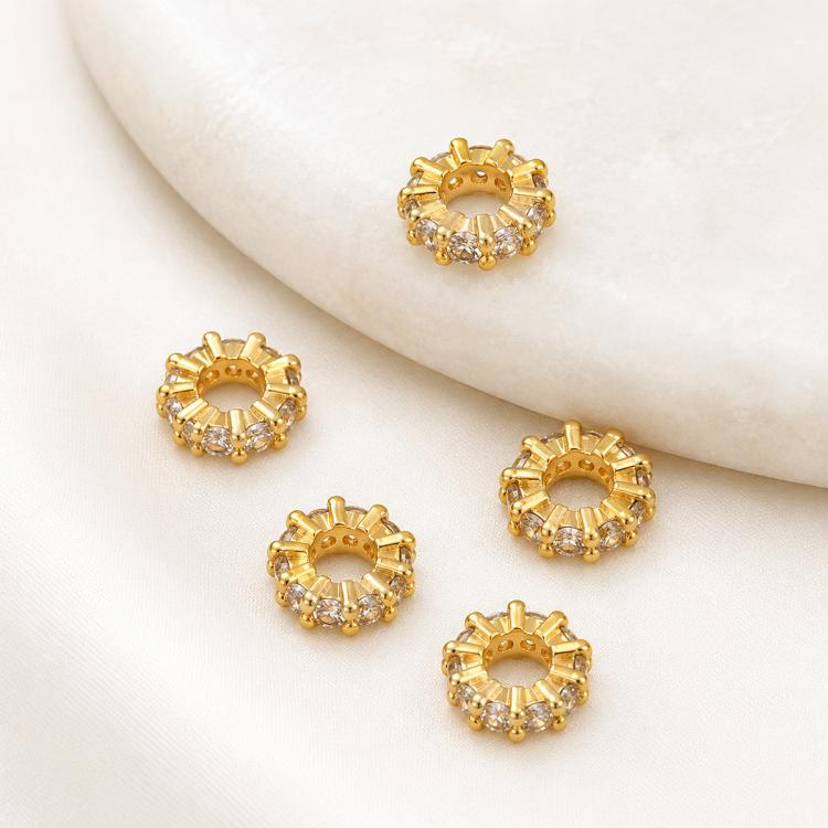 5 PCS/Pack Gold Filled Inlaid Zircon Hole Spacer Beads for DIY Jewelry Making — Large Hole Hollow Flower Bead