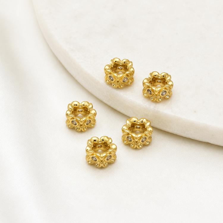5 PCS/Pack Gold Filled Inlaid Zircon Hole Spacer Beads for DIY Jewelry Making — Lace Zircon Bead 6mm