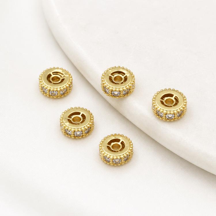 5 PCS/Pack Gold Filled Inlaid Zircon Hole Spacer Beads for DIY Jewelry Making — Diamond-Studded Slim Bead 6mm
