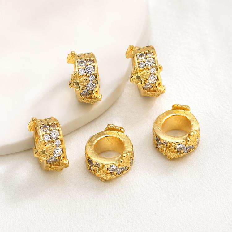 5 PCS/Pack Gold Filled Inlaid Zircon Hole Spacer Beads for DIY Jewelry Making — Butterfly Zircon Ring 8.5mm