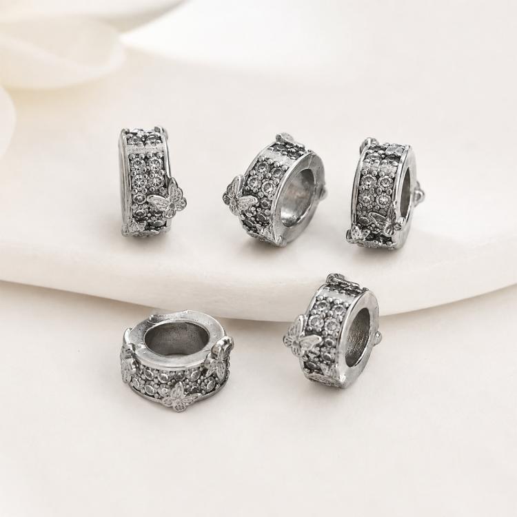 5 PCS/Pack Gold Filled Inlaid Zircon Hole Spacer Beads for DIY Jewelry Making — Cubic 4-Diamond Bead 6mm