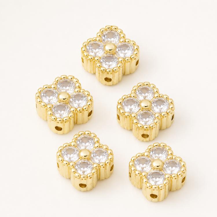 5 PCS/Pack Gold Filled Inlaid Zircon Hole Spacer Beads for DIY Jewelry Making — Ripple Round Bead 5mm