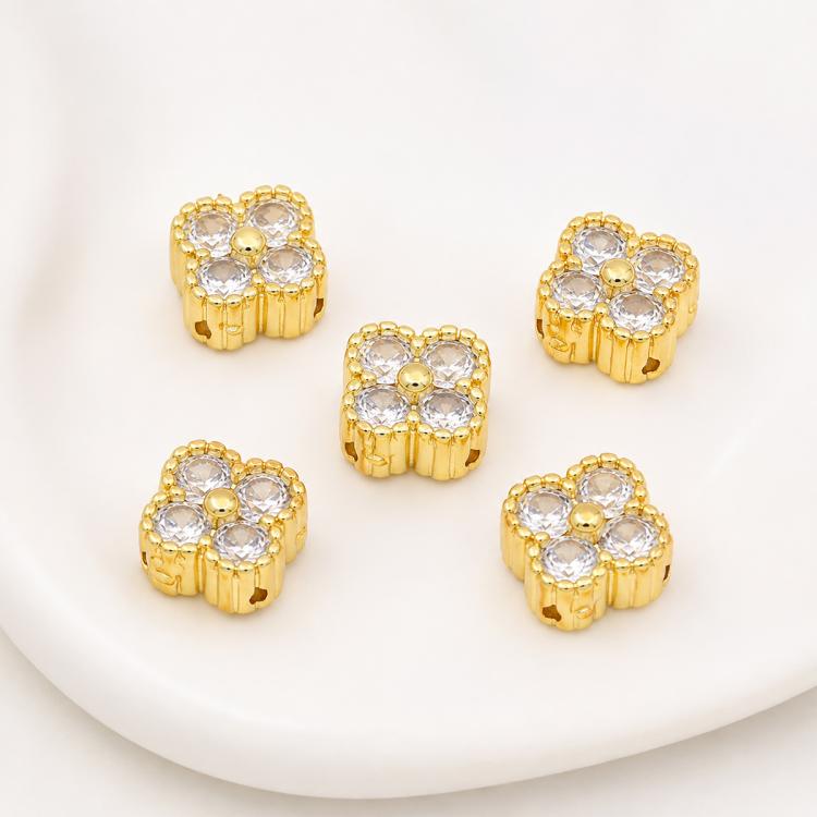 5 PCS/Pack Gold Filled Inlaid Zircon Hole Spacer Beads for DIY Jewelry Making — Hollow Zircon Bead 8mm