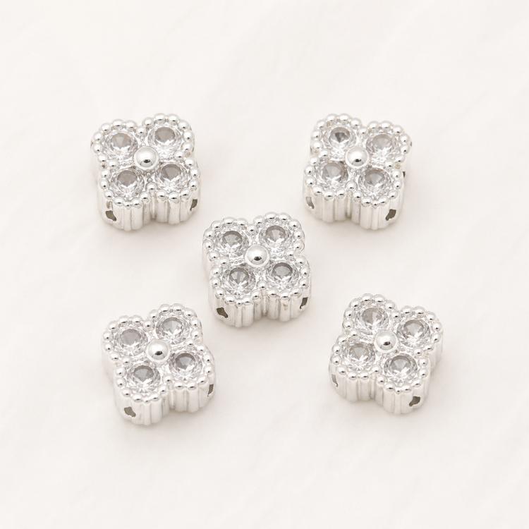 5 PCS/Pack Gold Filled Inlaid Zircon Hole Spacer Beads for DIY Jewelry Making — 5-Leaf Flower Bead 4.3x8mm Hole 4mm