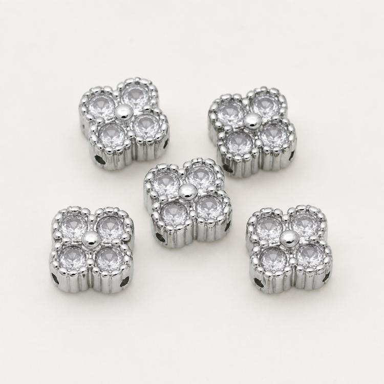 5 PCS/Pack Gold Filled Inlaid Zircon Hole Spacer Beads for DIY Jewelry Making — Rose Bead 4.5x10mm Hole 6mm