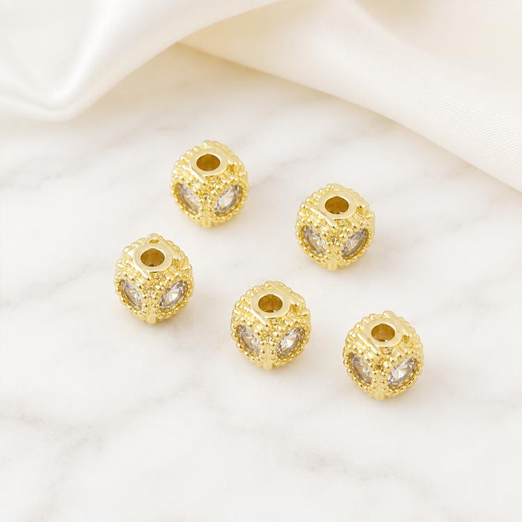 5 PCS/Pack Gold Filled Inlaid Zircon Hole Spacer Beads for DIY Jewelry Making — Zircon Bead Ring 3.7x11.7x9mm