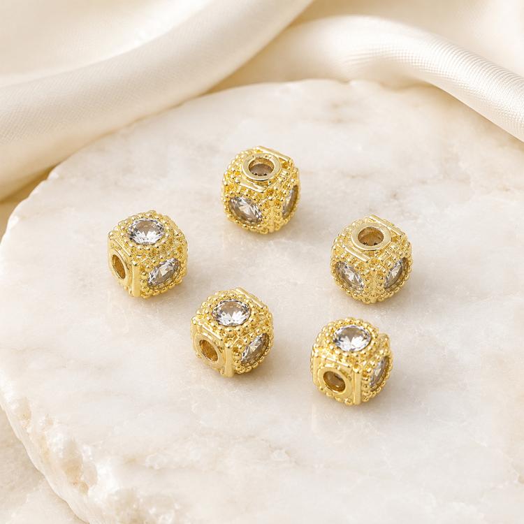 5 PCS/Pack Gold Filled Inlaid Zircon Hole Spacer Beads for DIY Jewelry Making — Oval Diamond 4.7x8mm Hole 2.2mm