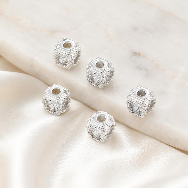 5 PCS/Pack Gold Filled Inlaid Zircon Hole Spacer Beads for DIY Jewelry Making — Ripple Pattern Round Bead 8mm
