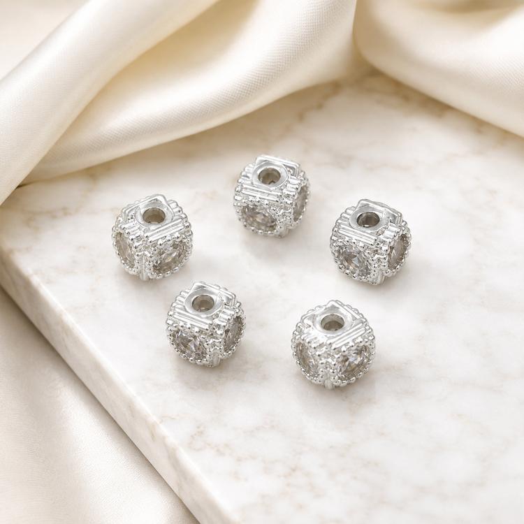 5 PCS/Pack Gold Filled Inlaid Zircon Hole Spacer Beads for DIY Jewelry Making — Dual-Row Zircon 4mm