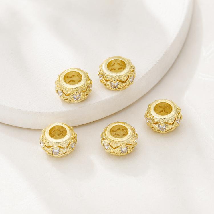 5 PCS/Pack Gold Filled Inlaid Zircon Hole Spacer Beads for DIY Jewelry Making — Dual-Row Zircon 6mm
