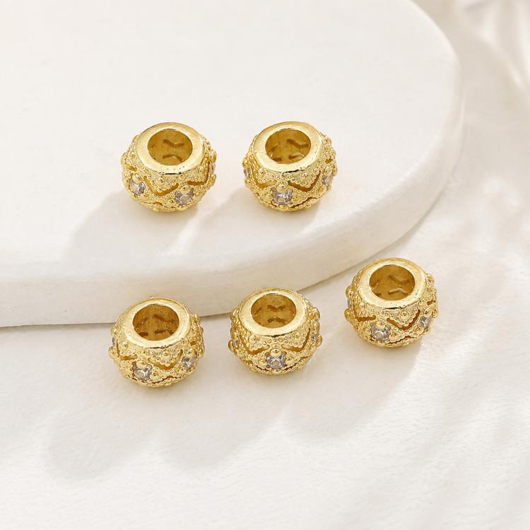 5 PCS/Pack Gold Filled Inlaid Zircon Hole Spacer Beads for DIY Jewelry Making — Dual-Row Zircon 9mm