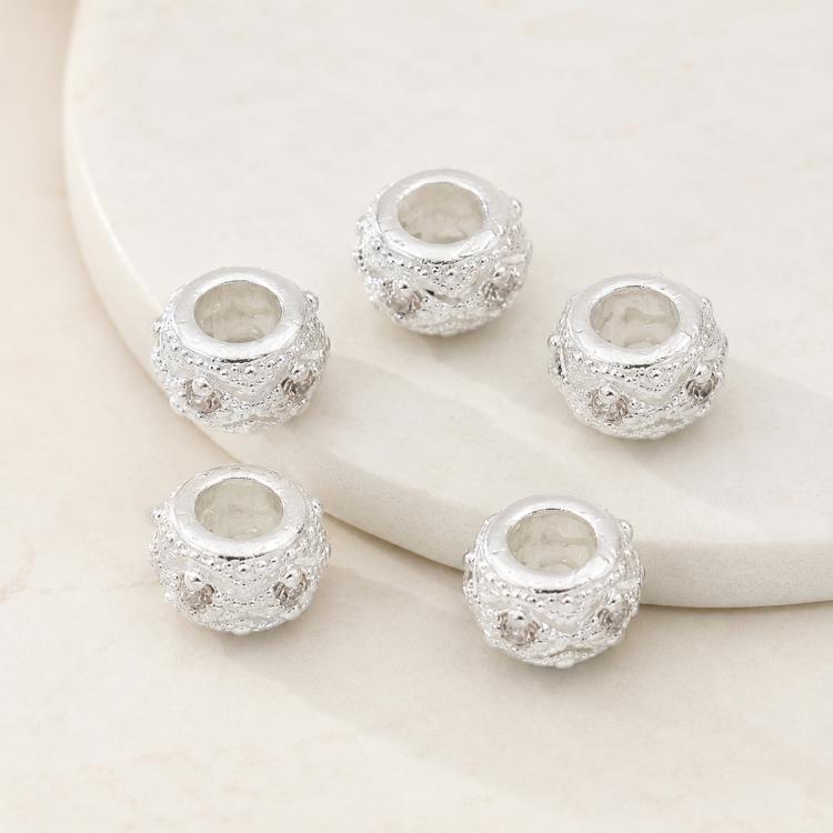 5 PCS/Pack Gold Filled Inlaid Zircon Hole Spacer Beads for DIY Jewelry Making — Wheel Bead 3.3x8.1x5mm