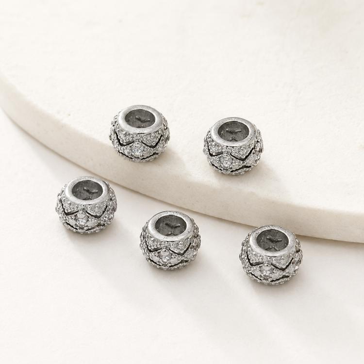 5 PCS/Pack Gold Filled Inlaid Zircon Hole Spacer Beads for DIY Jewelry Making — Horse-eye Zircon Bead 3.45x7.6x5mm