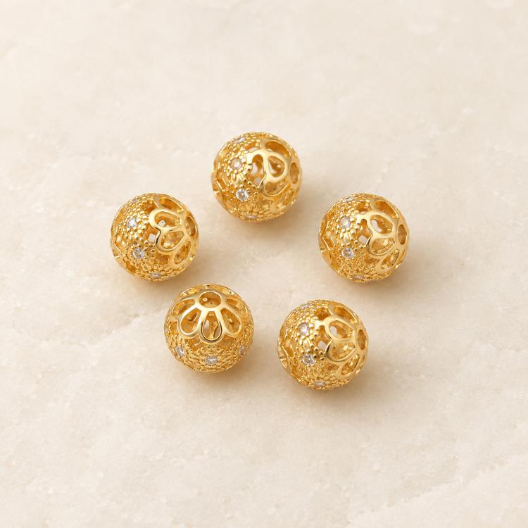 5 PCS/Pack Gold Filled Inlaid Zircon Hole Spacer Beads for DIY Jewelry Making — 14K Gold